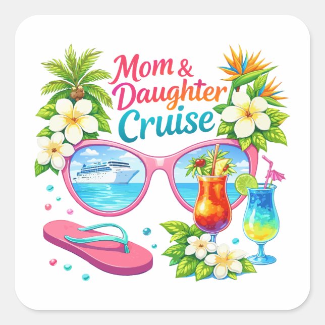Sticker Carré Croisière tropicale mère fille pour des vacances (Devant)