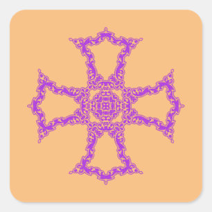 Sticker Carré Croix chrétienne rose
