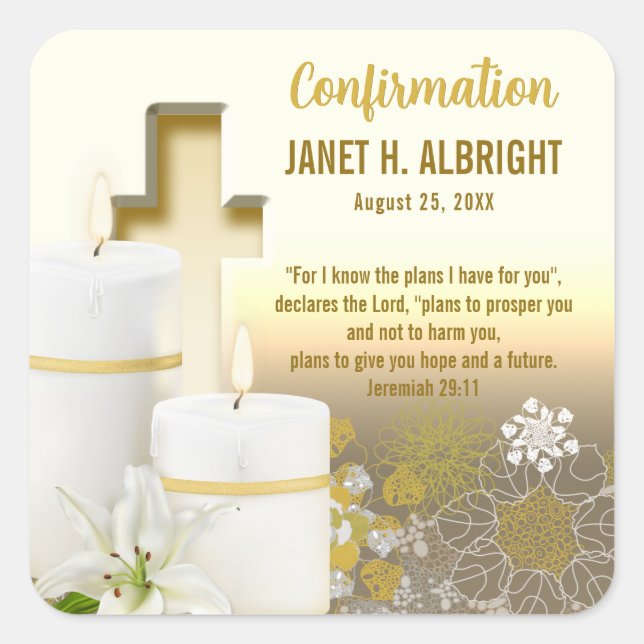 Sticker Carré Croix de cierge de lys (Devant)