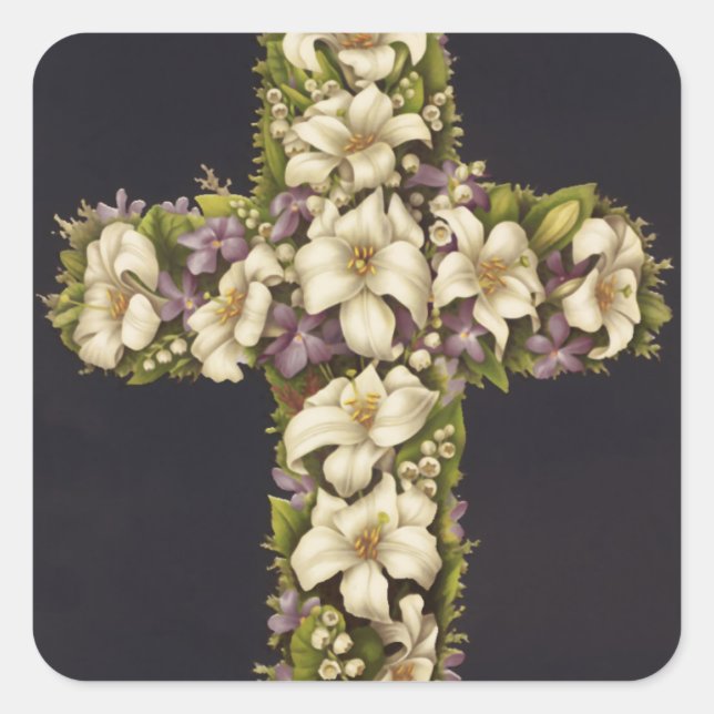 Sticker Carré Croix de lis de Pâques (Devant)