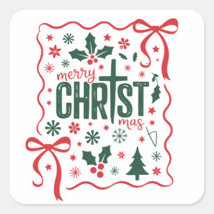 Sticker Carré Croix de Noël chrétienne Signe Jésus-Christ Foi