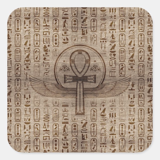 Sticker Carré Croix égyptienne - Ankh - Texture en bois (Devant)