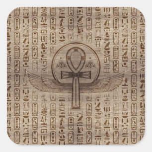 Sticker Carré Croix égyptienne - Ankh - texture en bois