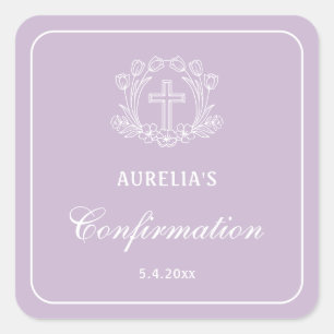 Sticker Carré Croix florale simple sur Lilac Confirmation
