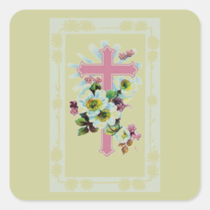 Sticker Carré Croix rose