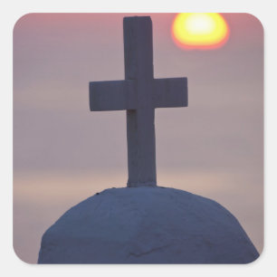 Sticker Carré Croix sur le dessus de l'église au coucher du sole