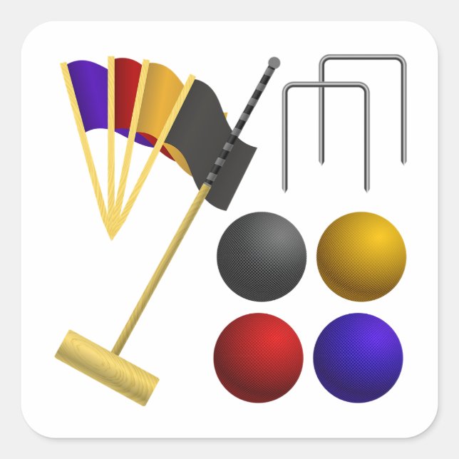 Sticker Carré Croquet Equipment Set Mallet Balls Hoops (Devant)