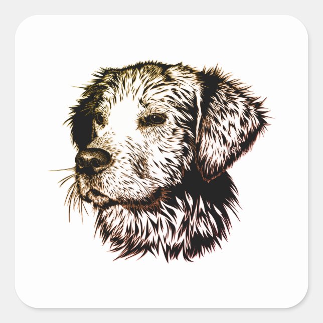Sticker Carré Croquis de chiot marron (Devant)