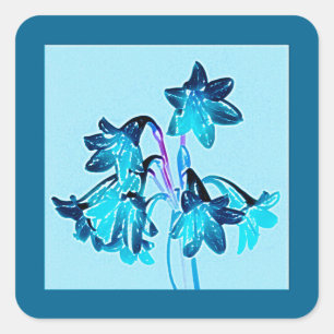 Sticker Carré Croquis de Daylilies - Cobalt et Sky Blue
