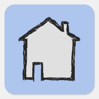 Sticker Carré Croquis de maison. Noir et bleu.