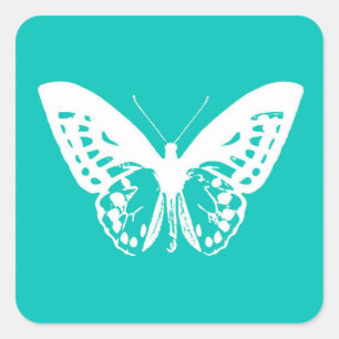 Sticker Carré Croquis de papillon, bleu turquoise et blanc