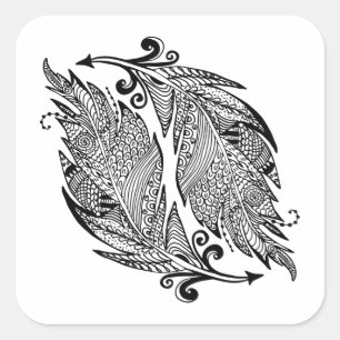 Sticker Carré Croquis Inspiré Des Plumes