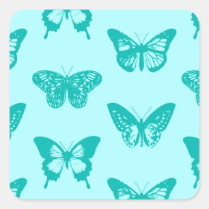 Sticker Carré Croquis papillon, aqua et turquoise