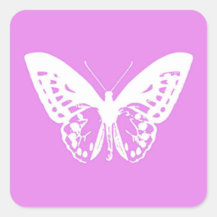 Sticker Carré Croquis papillon, orchidée et blanc