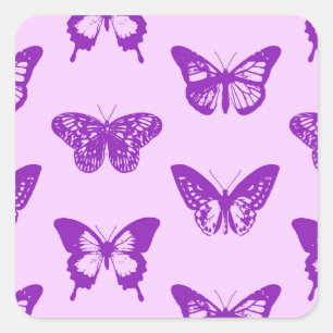 Sticker Carré Croquis papillon, rose orchidée et violet