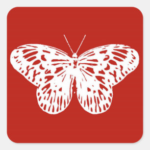 Sticker Carré Croquis papillon, rouge et blanc foncé