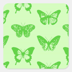 Sticker Carré Croquis papillon, vert citron
