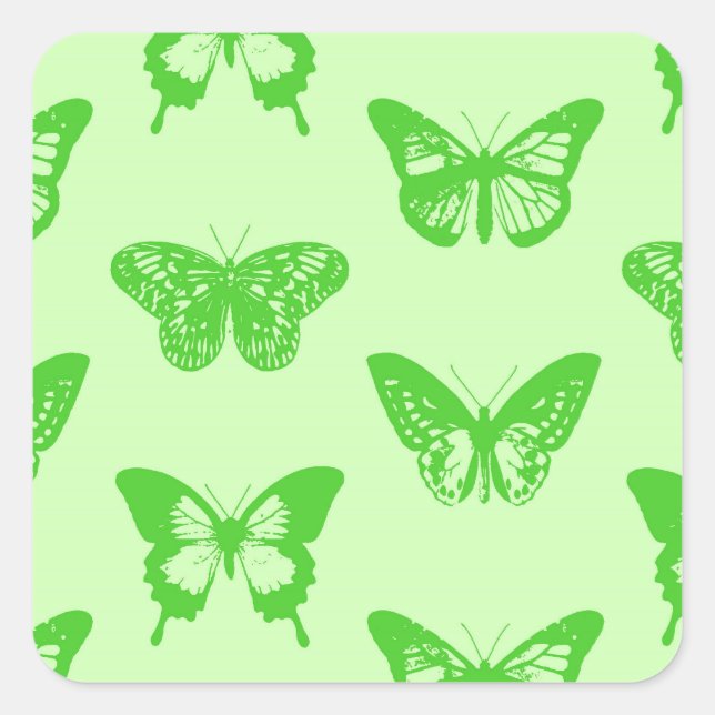 Sticker Carré Croquis papillon, vert citron (Devant)