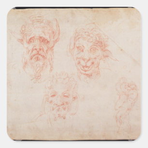 Sticker Carré Croquis W.33 des visages des satyres