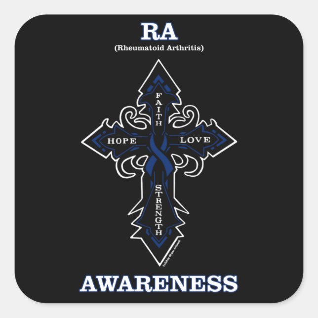 Sticker Carré Cross/Awareness...Arthrite rhumatoïde (Devant)