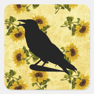 Sticker Carré Crow on Sunflowers