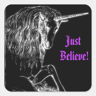 Sticker Carré Croyez juste Unicorn