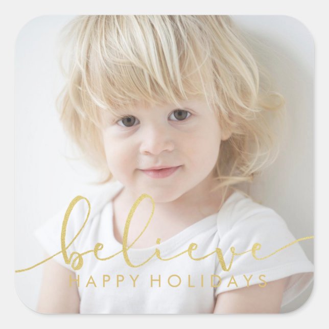 Sticker Carré Croyez VACANCES FAUX OR Lettre main Script PHOTO (Devant)