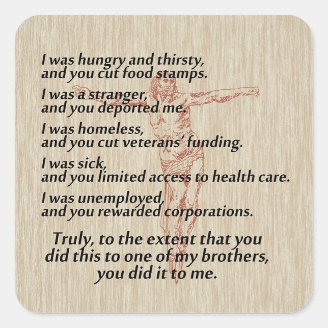 Sticker Carré Crucifix en justice sociale (Devant)