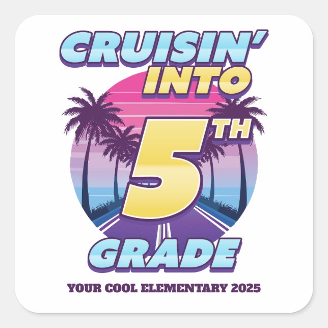 Sticker Carré Cruisin’ Back to School 5th Grade (Devant)