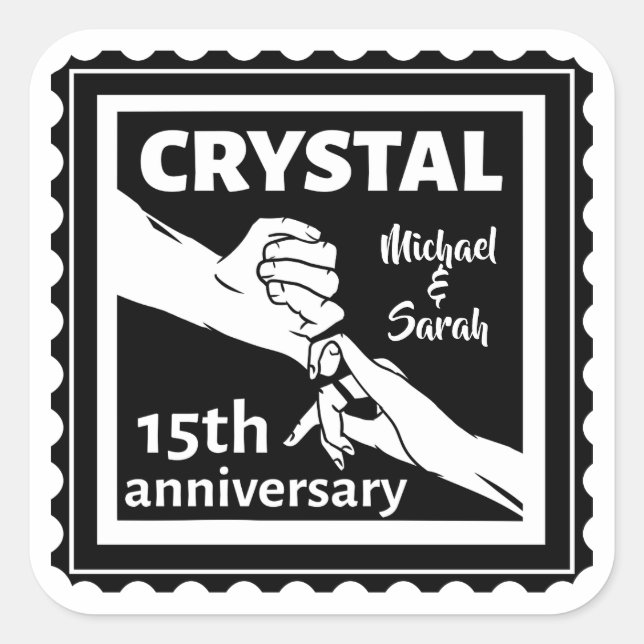 Sticker Carré Crystal 15e anniversaire mariage tenant la main (Devant)