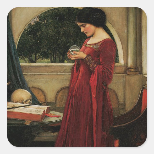 Sticker Carré Crystal Ball Woman Waterhouse Peinture (Devant)