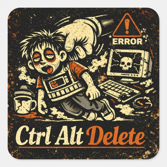 Sticker Carré Ctrl Alt Suppr – Redémarrer la vie Humour Tech (Devant)
