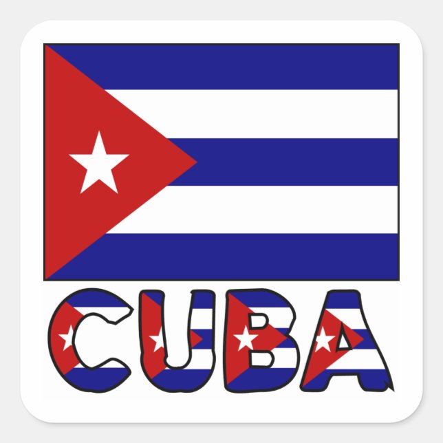 Sticker Carré Cuba Drapeau et mot foncé (Devant)