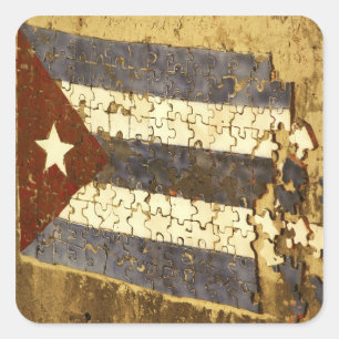 Sticker Carré CUBA, La Havane. Puzzle mosaïque du drapeau cubain