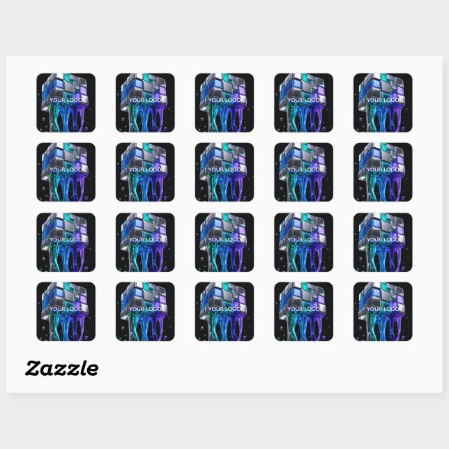 Sticker Carré Cube de puzzle chromé futuriste  (Feuille)