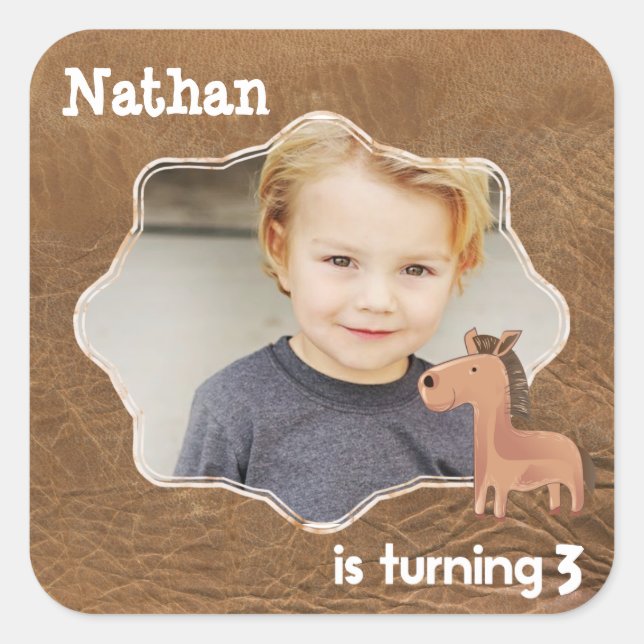 Sticker Carré Cuir Cowboy avec Cheval Personnalisé (Devant)