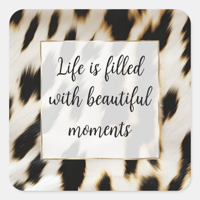 Sticker Carré Cuir de vache noir blanc or (Devant)