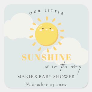 Sticker Carré Cuire Notre Petit Baby shower Garçon Bleu Soleil