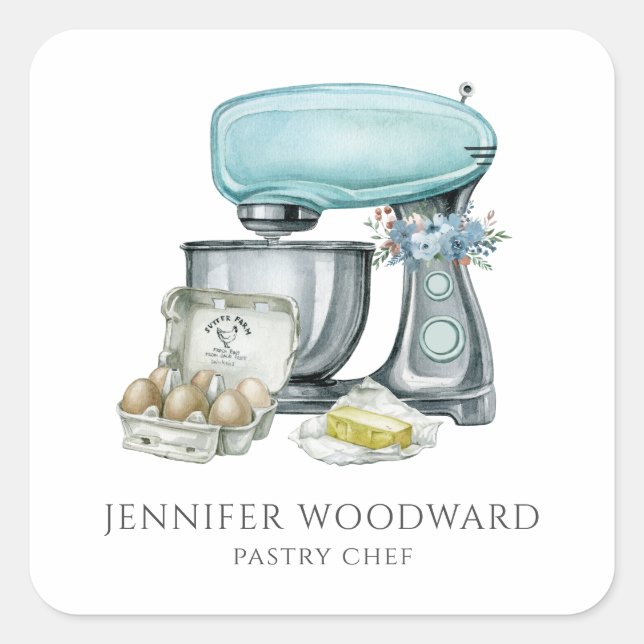 Sticker Carré Cuisine à l'aquarelle Baker Chef pâtisserie (Devant)