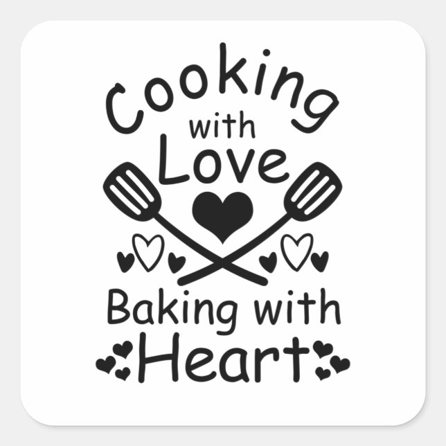 Sticker Carré Cuisine Avec Amour Cuisson Avec Coeur (Devant)