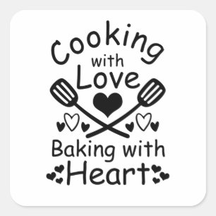 Sticker Carré Cuisine Avec Amour Cuisson Avec Coeur