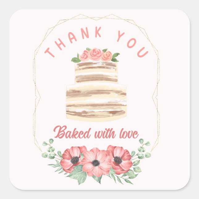 Sticker Carré Cuisiné avec amour Mariage Gâteau (Devant)