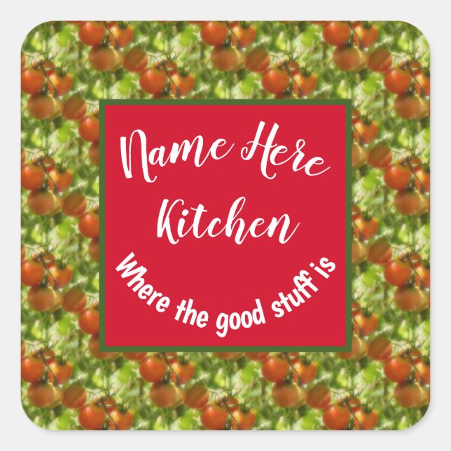 Sticker Carré Cuisine bon Stuff Cherry Tomates Personnalisé (Devant)
