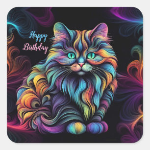 Sticker Carré Cuisine colorée Kitty Cat Art Anniversaire