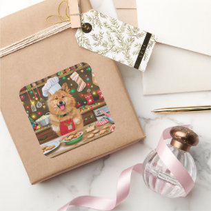 Sticker Carré Cuisine de vacances pour spitz finlandais : Noël f