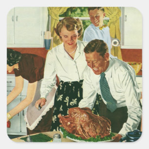 Sticker Carré Cuisine familiale vintage pour le dîner de Thanksg