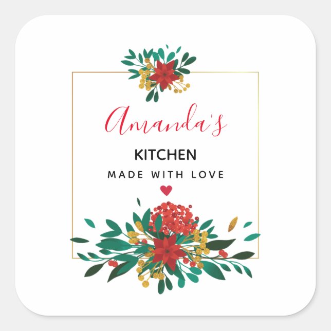 Sticker Carré Cuisine florale moderne Red Green & Gold Christmas (Devant)