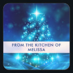 Sticker Carré Cuisine moderne Electric Blue Christmas Tree<br><div class="desc">stickers cuisine avec un arbre de Noël bleu électrique moderne. Décoré de lumières tout autour. L'arrière - plan a perdu ses lumières floues.</div>