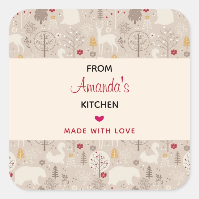 Sticker Carré Cuisine Motif nordique Animaux en bois mignons (Devant)