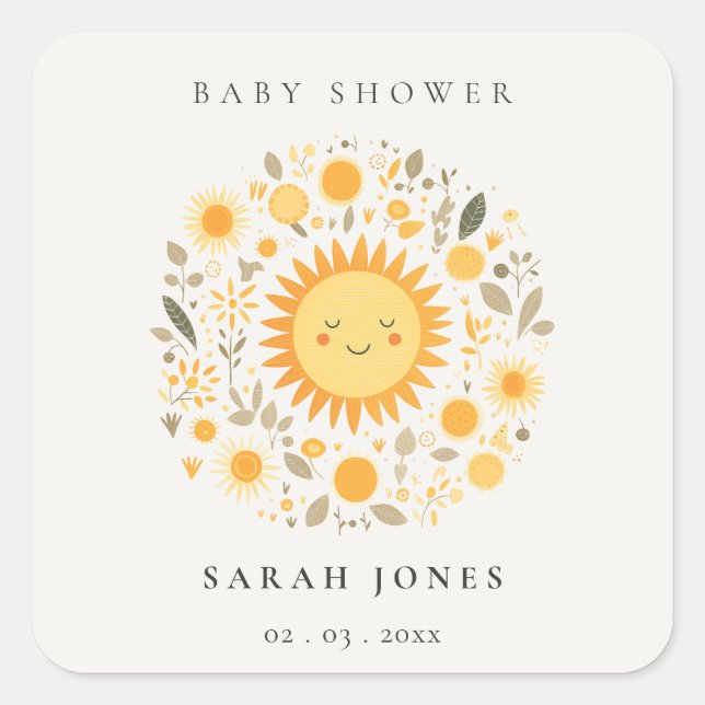 Sticker Carré Cuisine Notre Petit Baby shower Soleil Boho (Devant)
